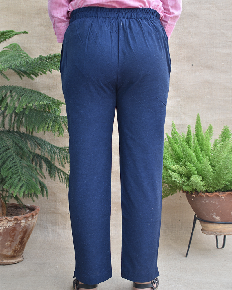 Blue cotton women pant - back