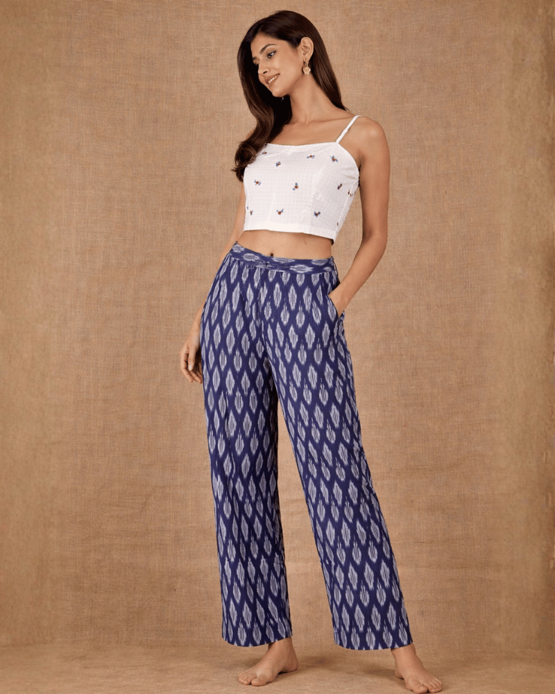Indigo Ikat Cotton Women’s Straight Pant - front