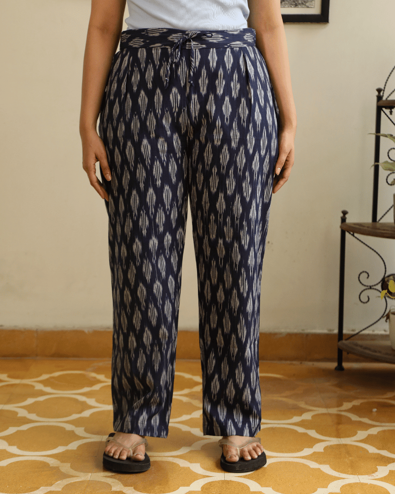 Indigo Ikat Cotton Women’s Straight Pant - front