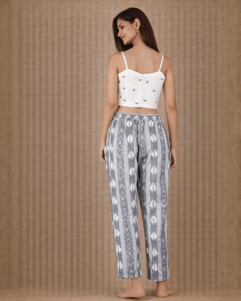 Grey Ikat Cotton Women’s Straight Pant - back