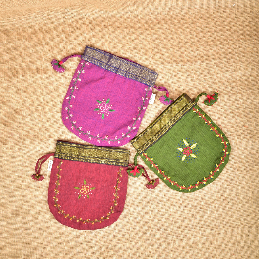 Handloom Cotton Embroidered Potli bags - gift set
