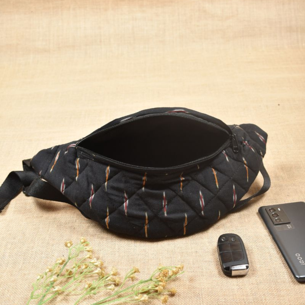 Black ikat funny bag - zip