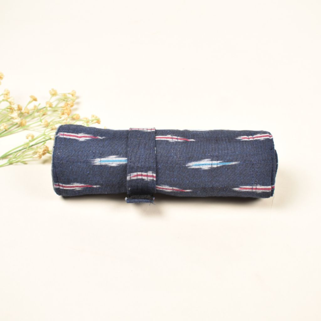 Folding unisex toiletry case blue ikat