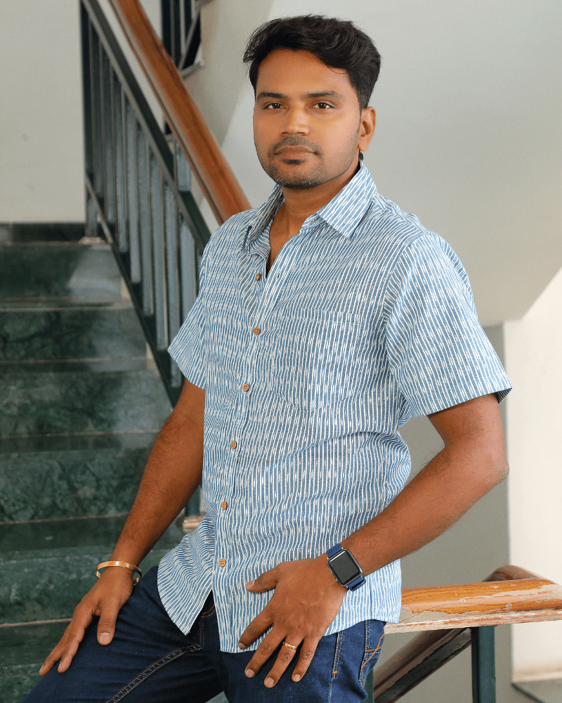 Blue Casual Men's Shirt In Ikat cotton