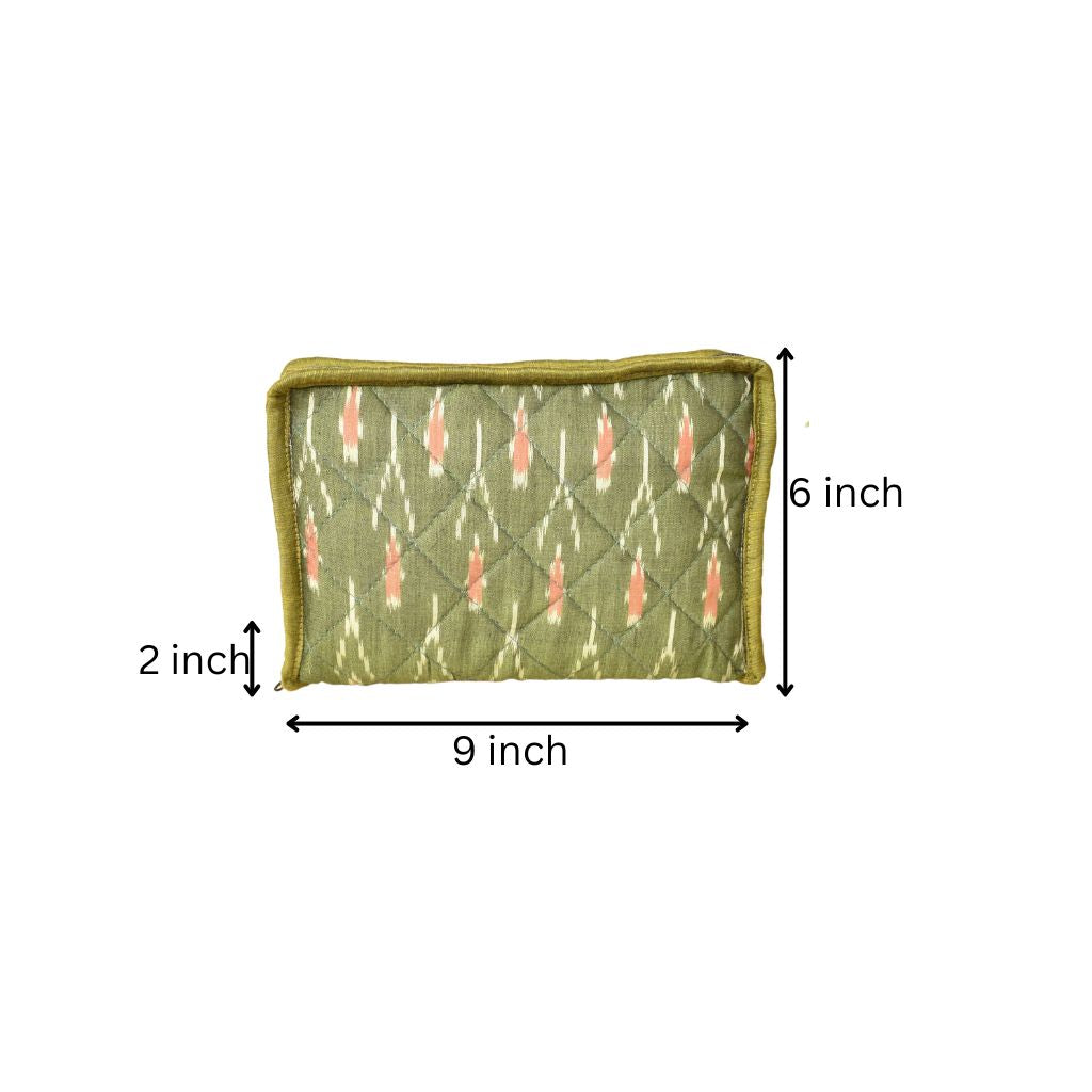 Green ikat jewellery pouch with 4 zips - dimensions