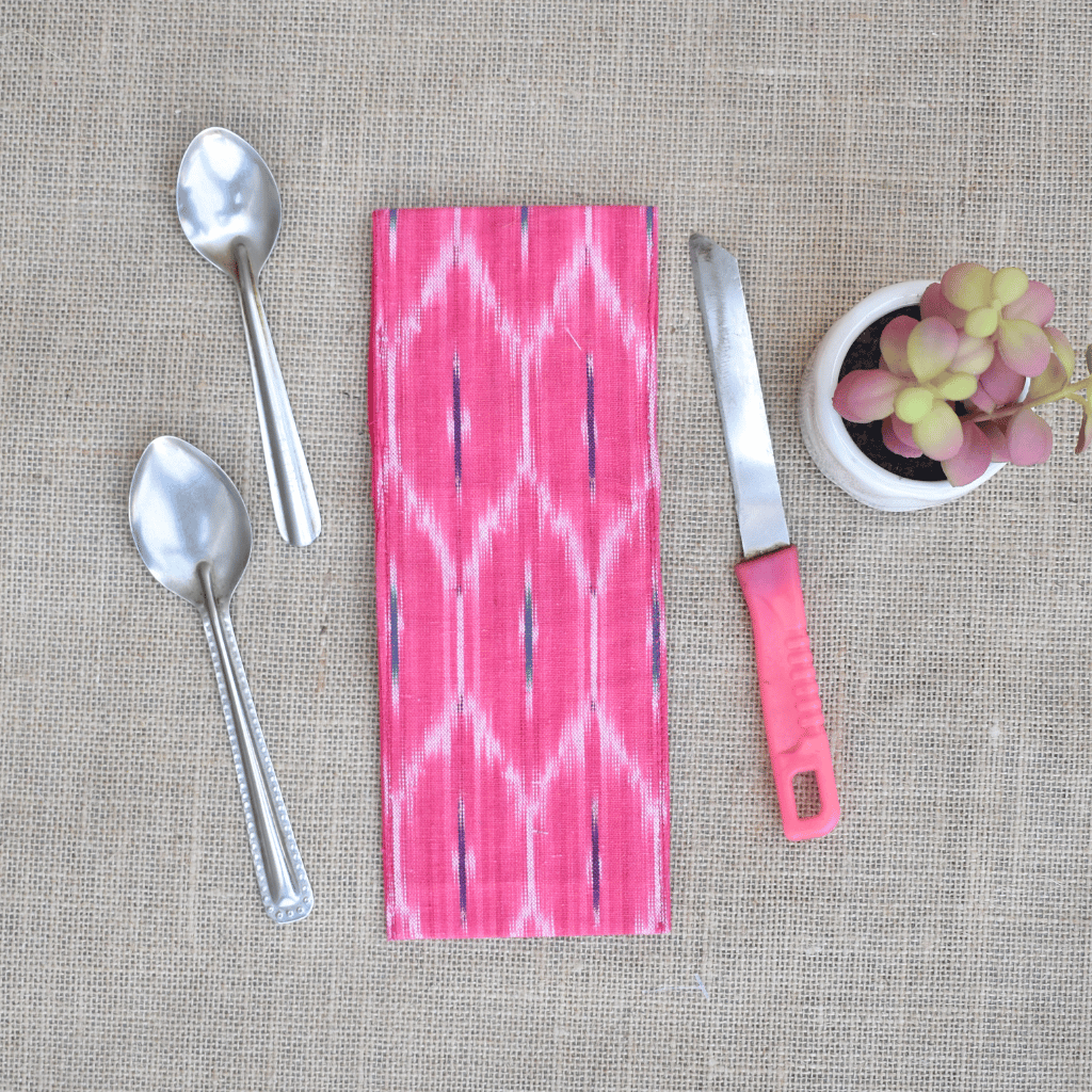 Pink ikat travel cutlery pouch - back