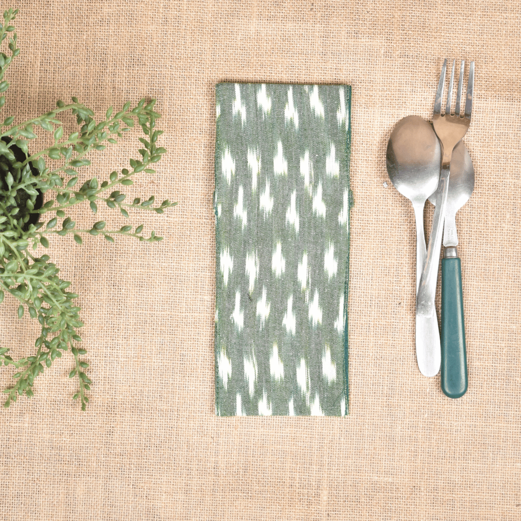 Green ikat travel cutlery pouch - back