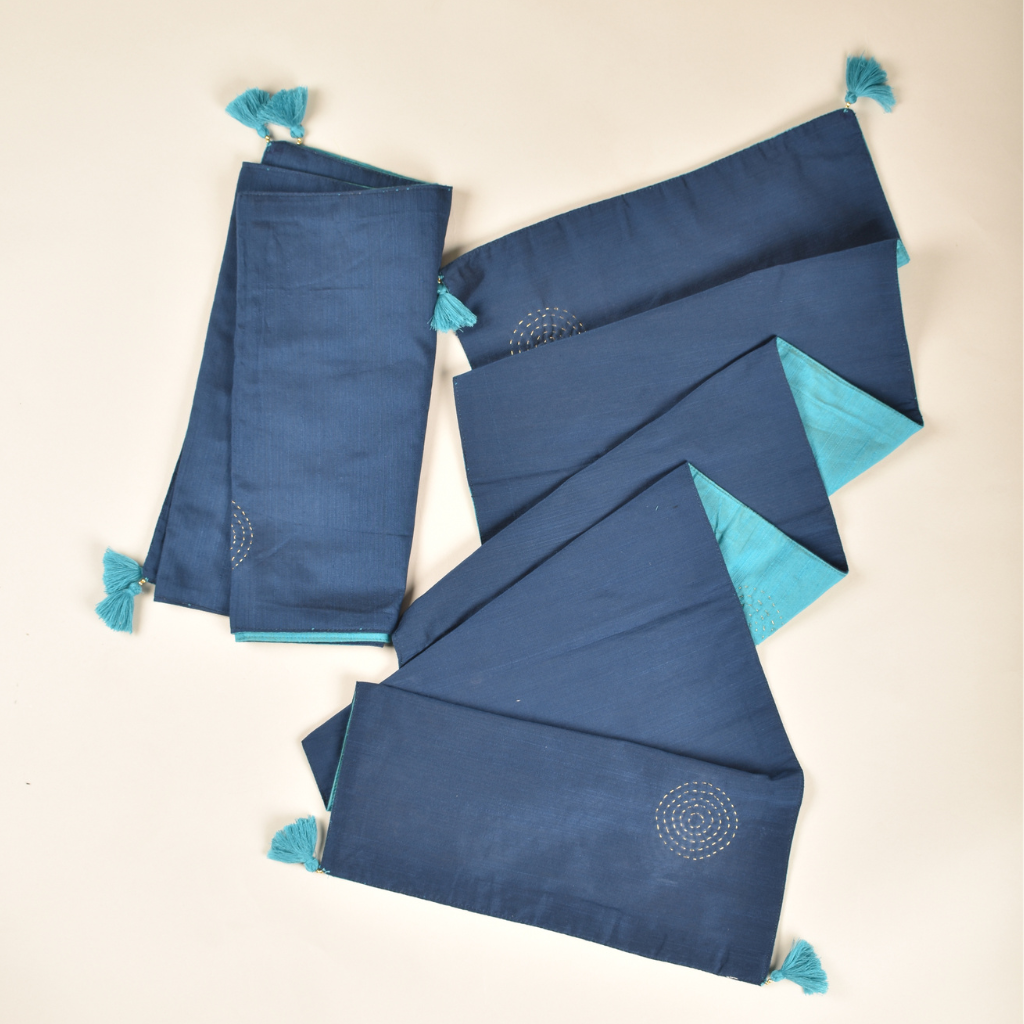 Navy Blue Silk reversible festive table runner