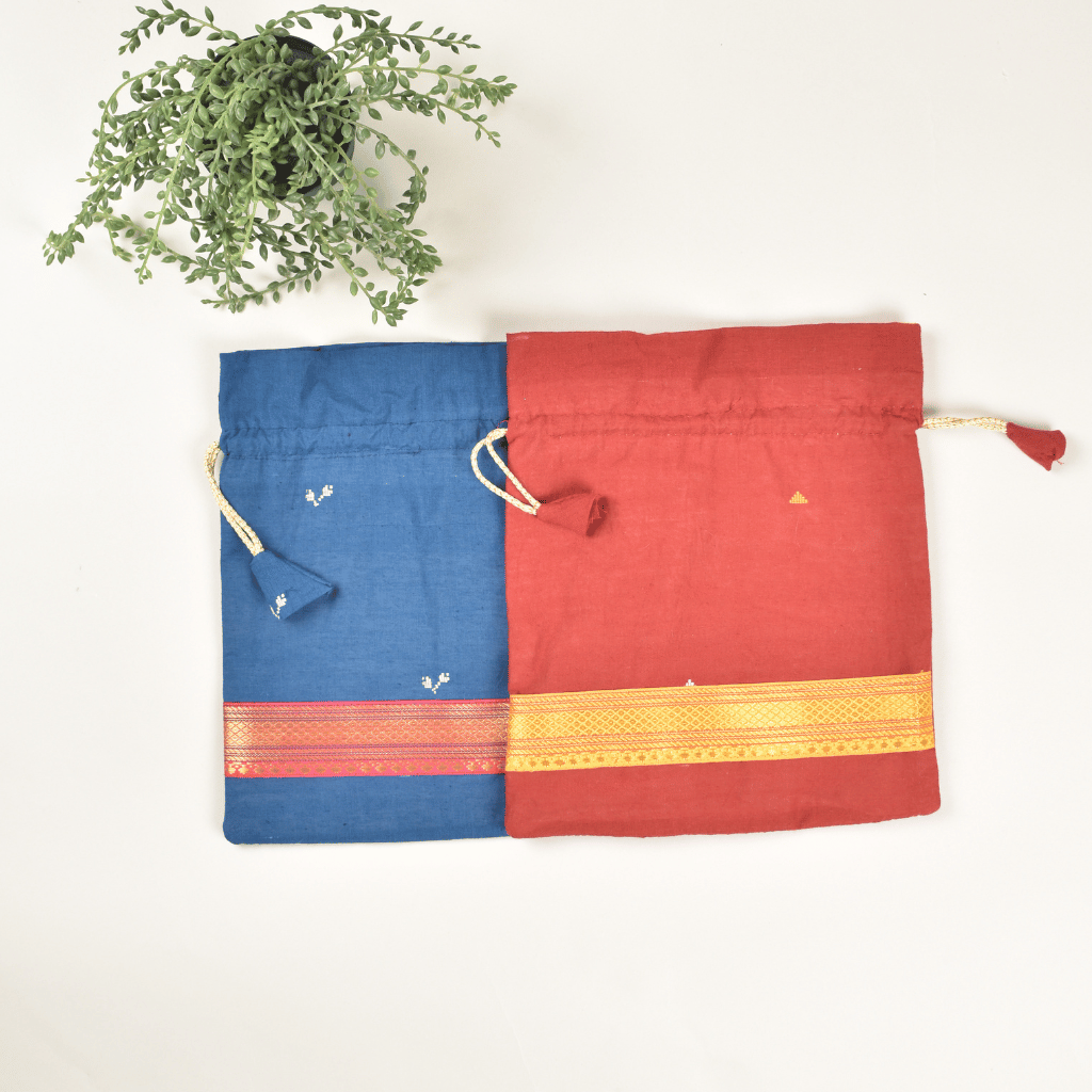 Handloom Potli With Tassels & Contrast Lace