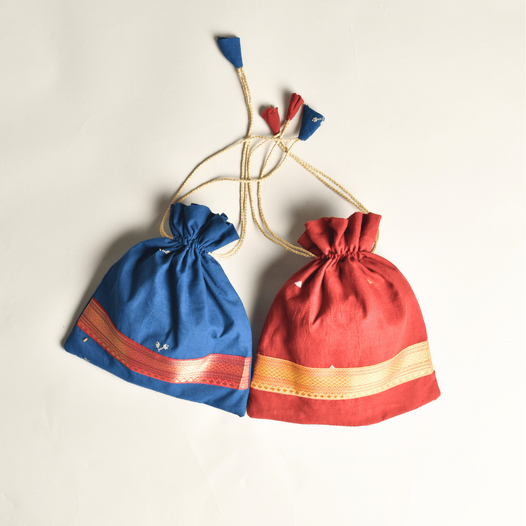 Handloom Potli With Tassels & Contrast Lace