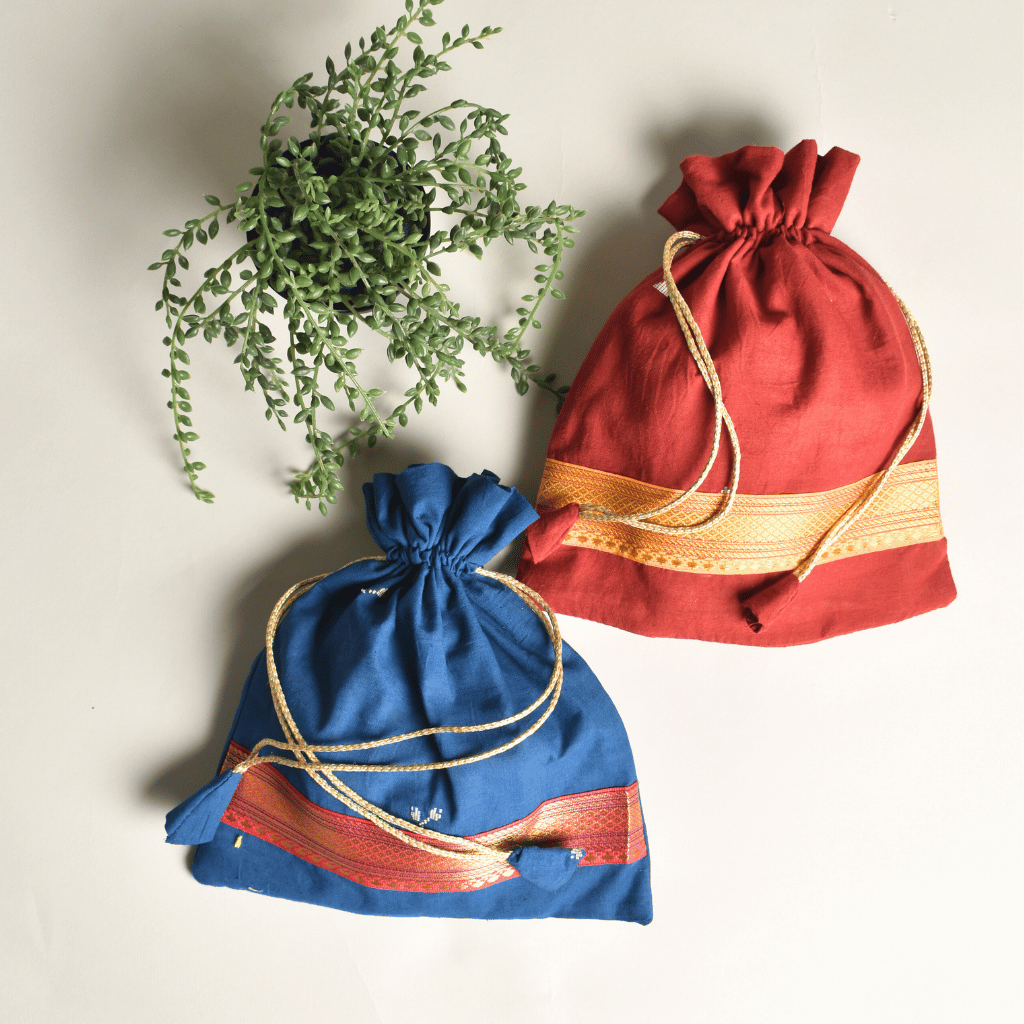Handloom Potli With Tassels & Contrast Lace