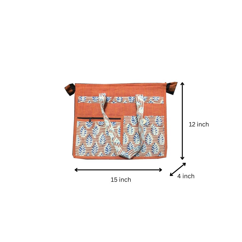 Orange cotton and jute laptop bag or tote bag - dimensions