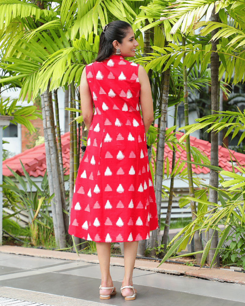 Red ikat a line dress back view
