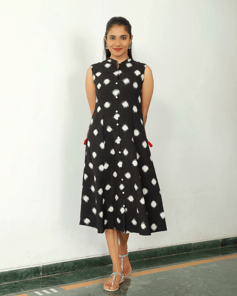 Black ikat women dress front view