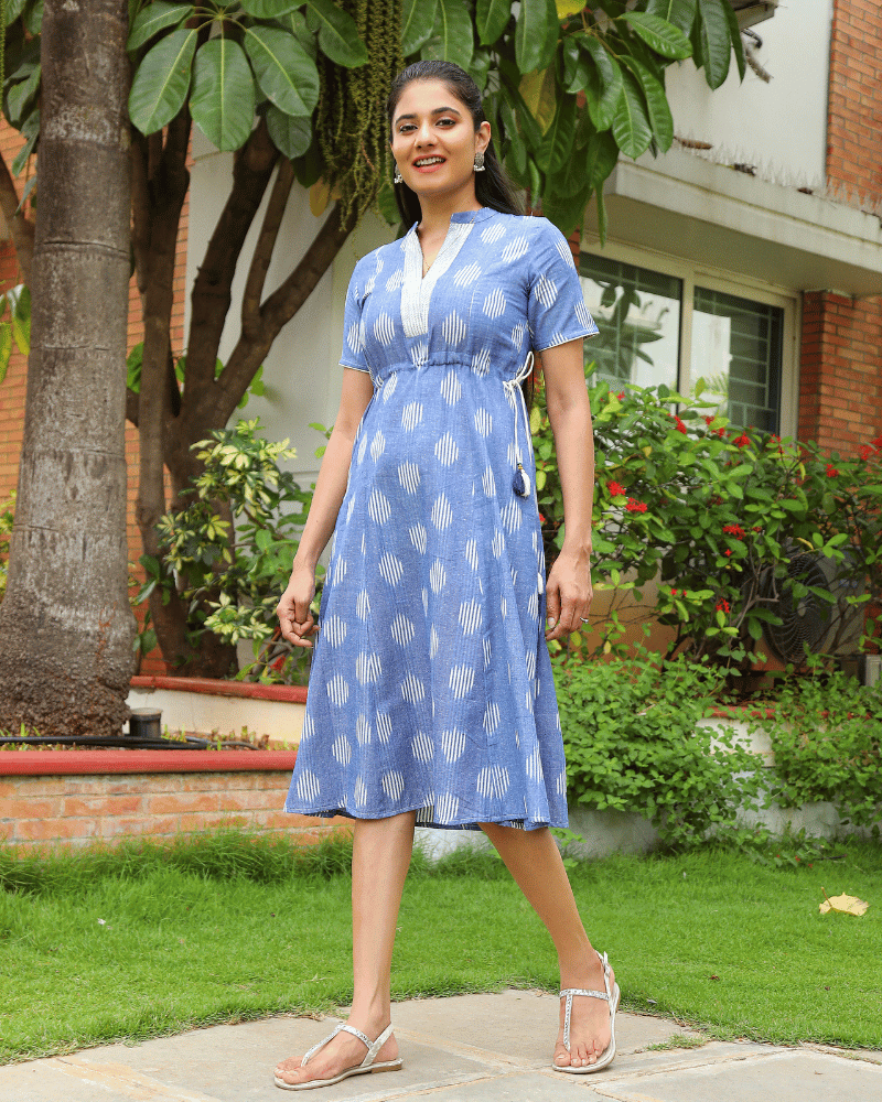 Blue ikat midi dress