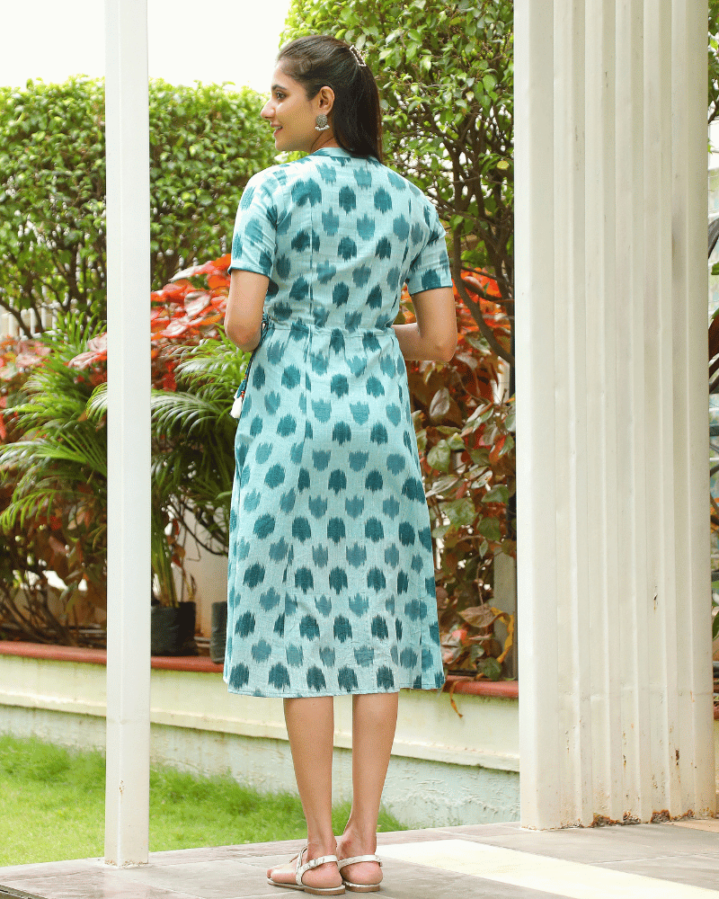 Green ikat midi dress back view