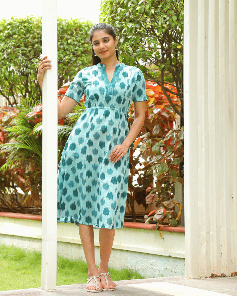 Green ikat midi dress full view