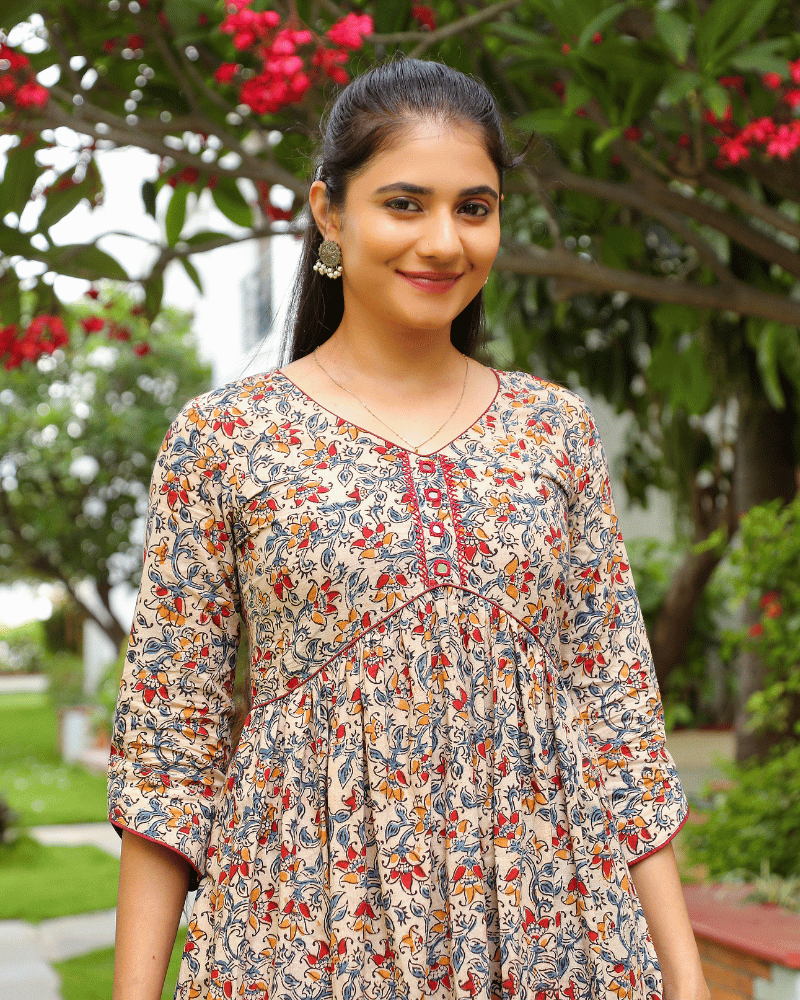 Cream kalamkari gather dress