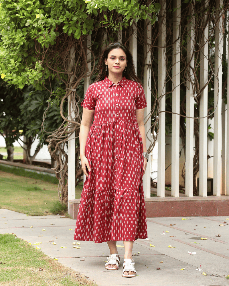 ikkat cotton dress Maroon Ikat Calf-Length with Shirt Collar Ever-Pretty Off the Shoulder Color:Black SAT have addition to your western ikkat dresses collection: sale - added 070826