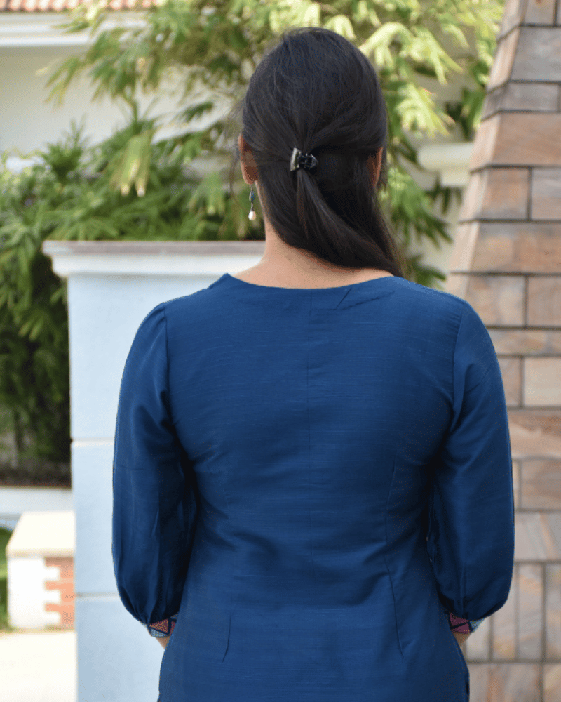 Blue Embroidery Silk Kurta - back