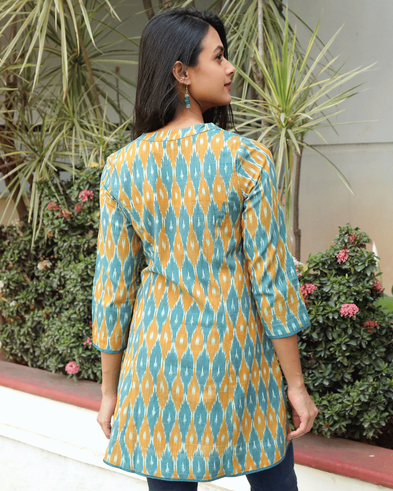 BLUE IKAT SHORT TUNIC - BACK