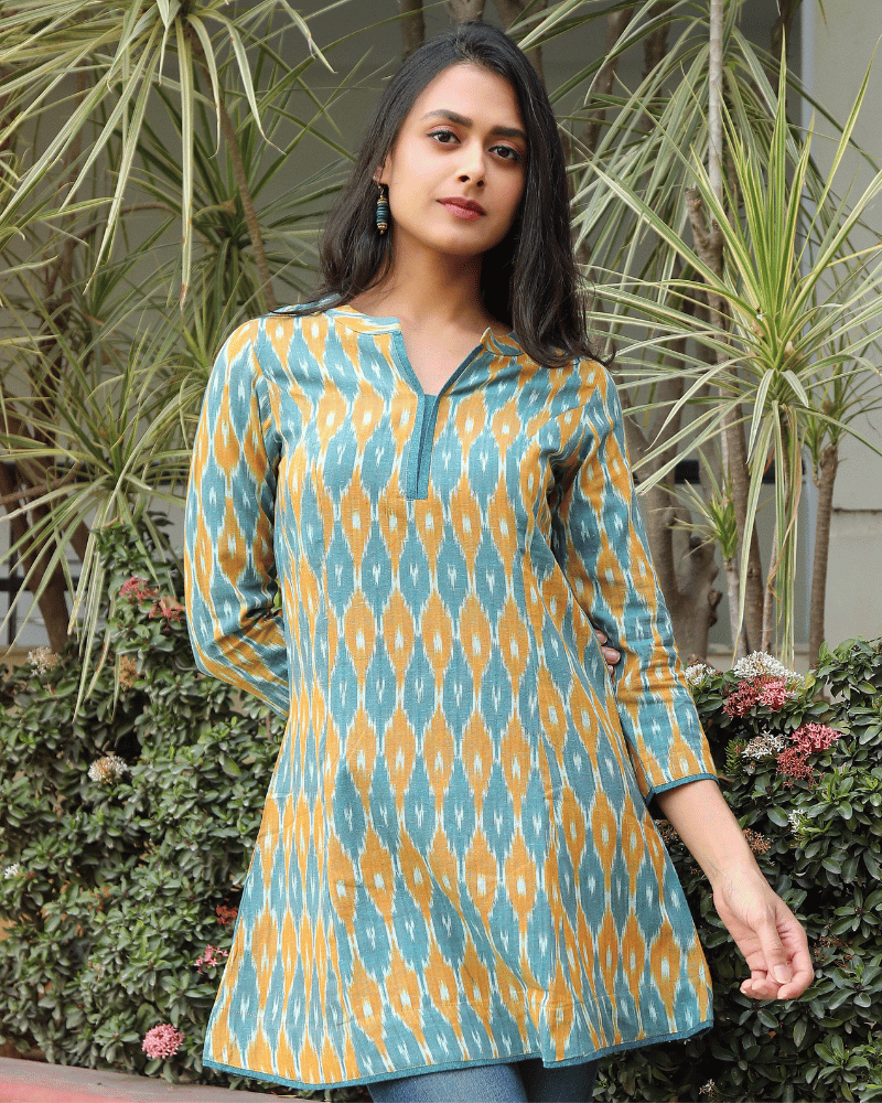 BLUE IKAT SHORT TUNIC - front