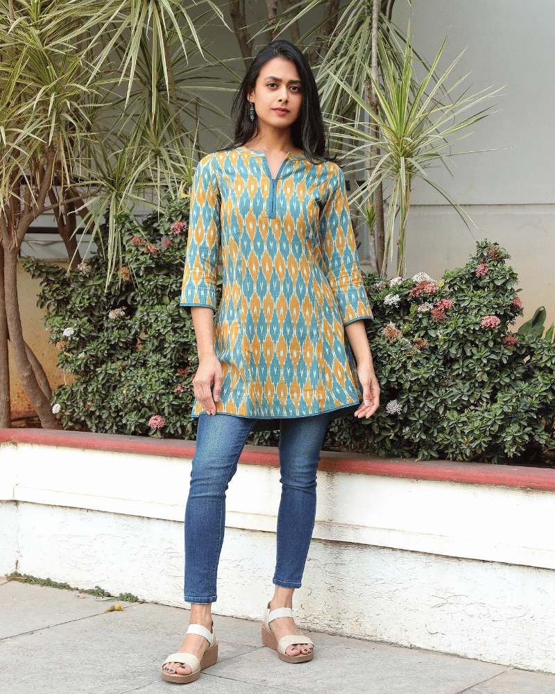 BLUE IKAT SHORT TUNIC - SLEEVES