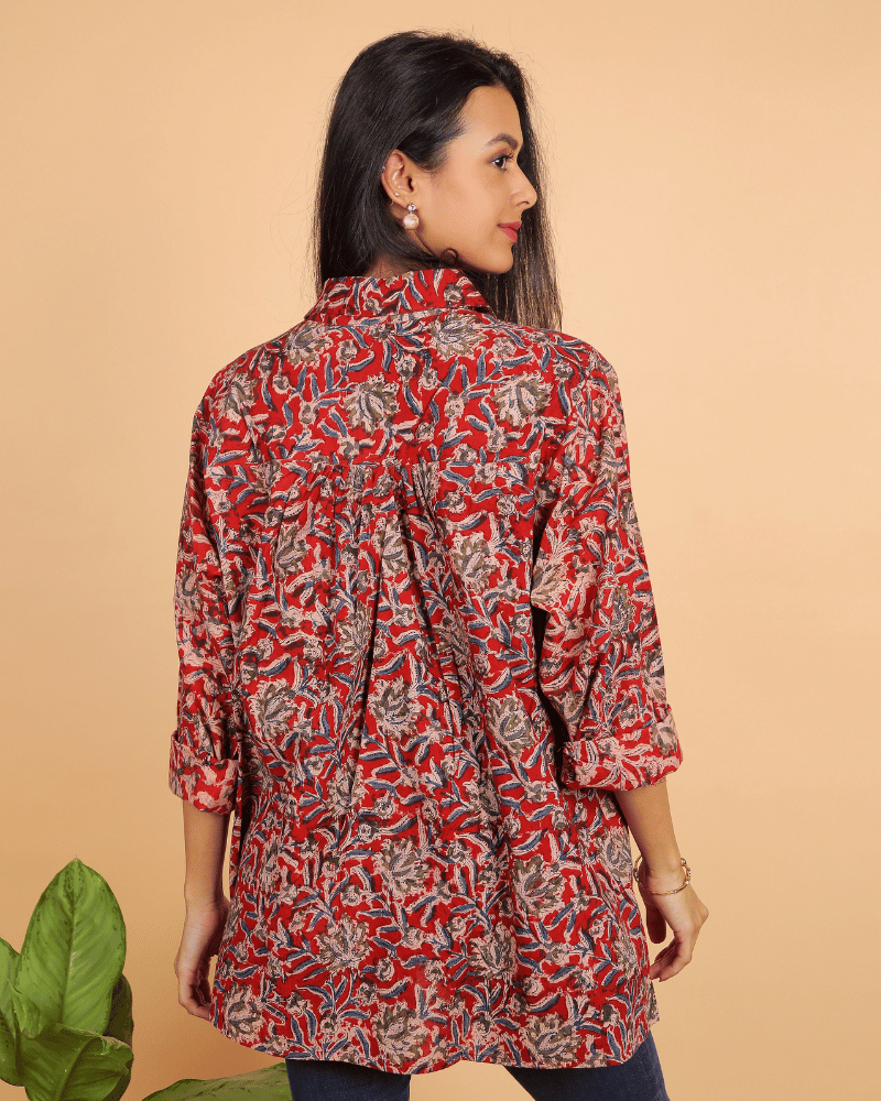 Red kalamkari women shirt - back
