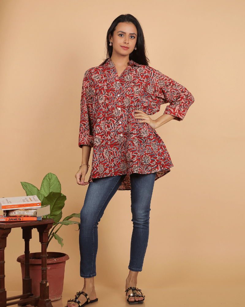 Red kalamkari women shirt - free size