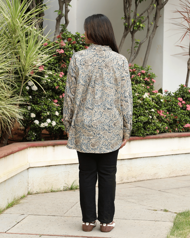 Stylish Women’s Blue Kalamkari Cotton Shirt - back
