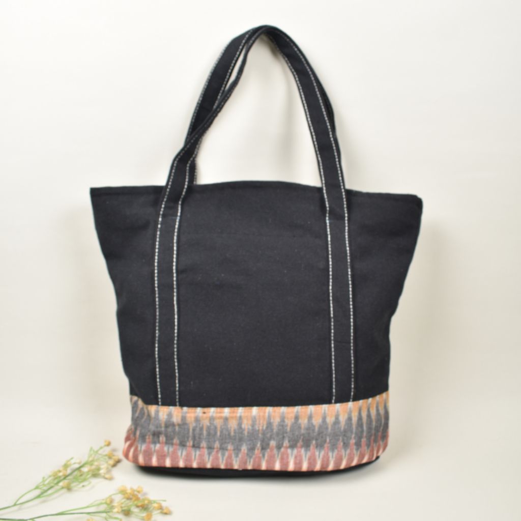 Large canvas tote bags with ikat cotton