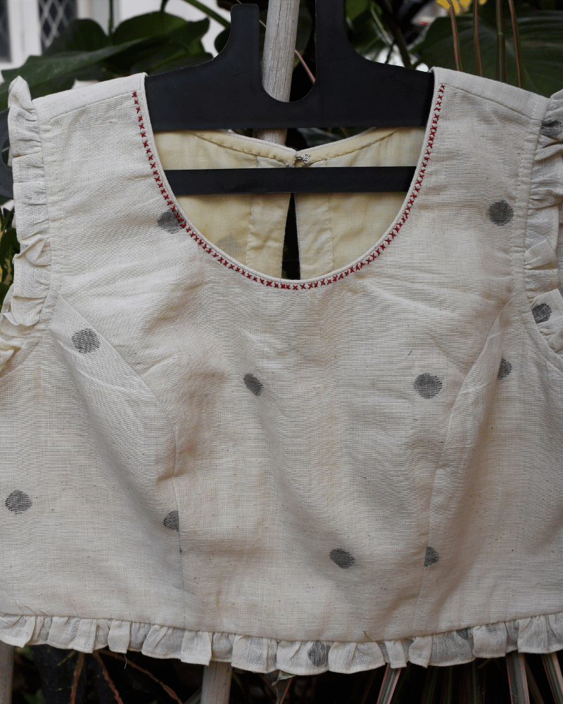 Lotus motif offwhite jamdani croptop blouse - front