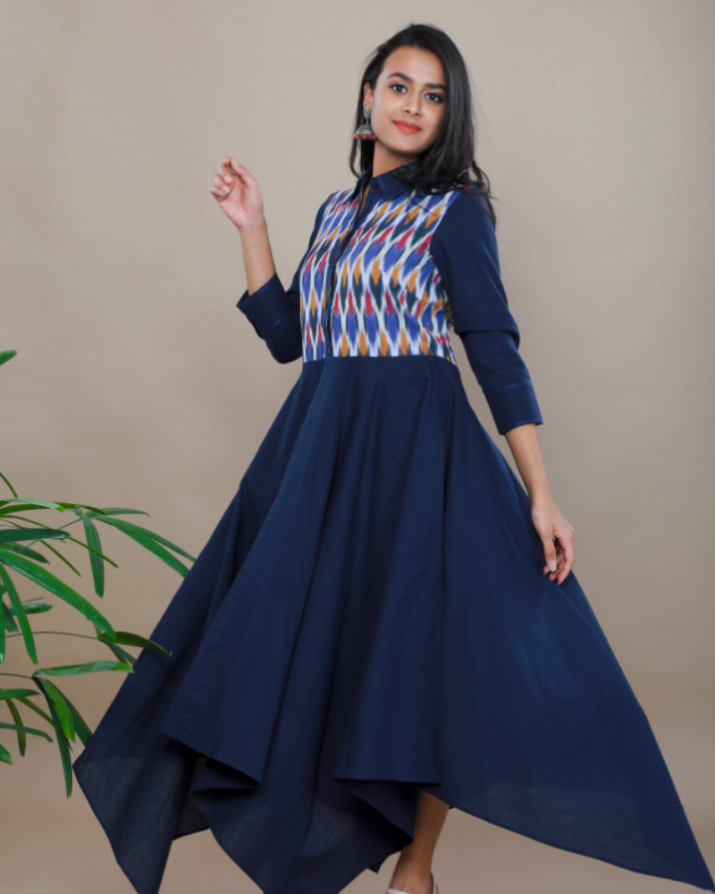 Buy Blue Ikat Yoke Dress from Kritikala Buy Blue Ikat Yoke Dress from Kritikala