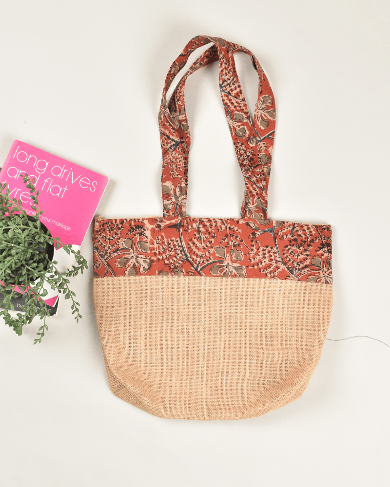 Rust kalamkari tambulam bag - handle