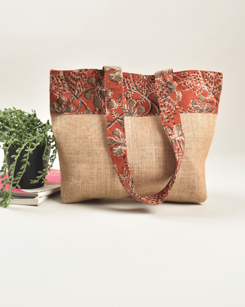 Rust kalamkari tambulam bag - front