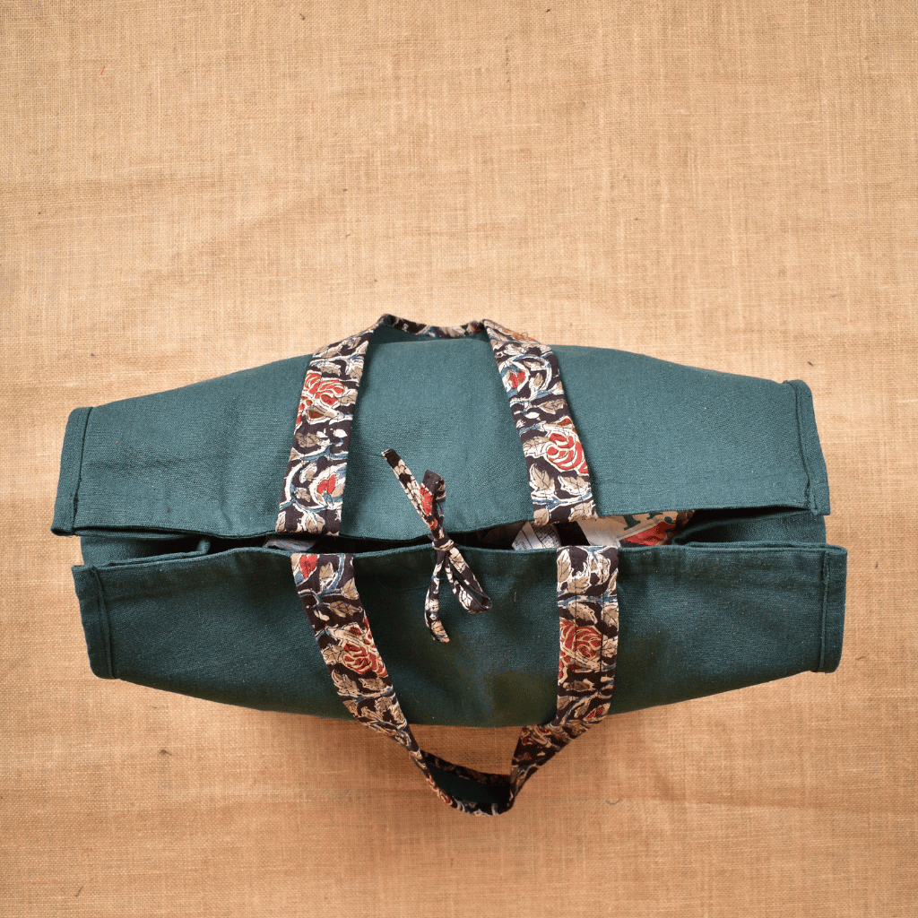 Green strong canvas shopping bag - top view