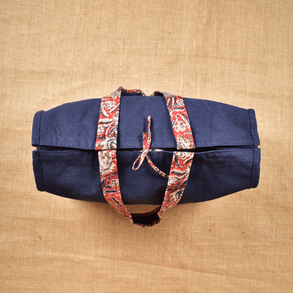 Blue strong canvas shopping bag - top view