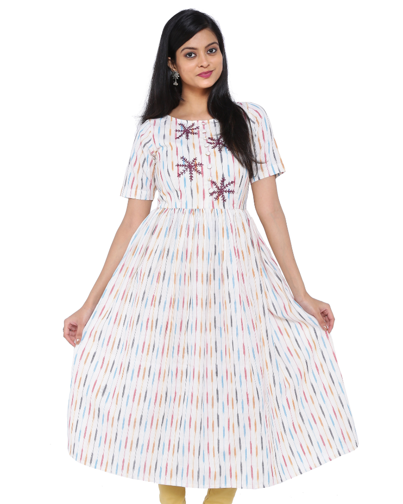 MULTICOLOR MIDI KURTA IN IKAT COTTON