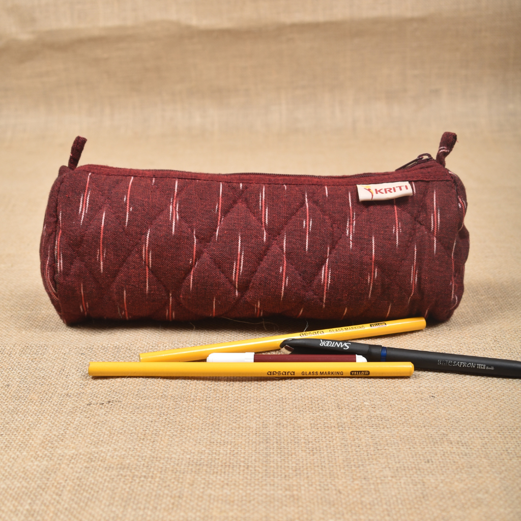 Maroon Ikat round quilted case