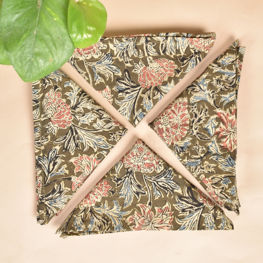 Green kalamkari cotton table napkins