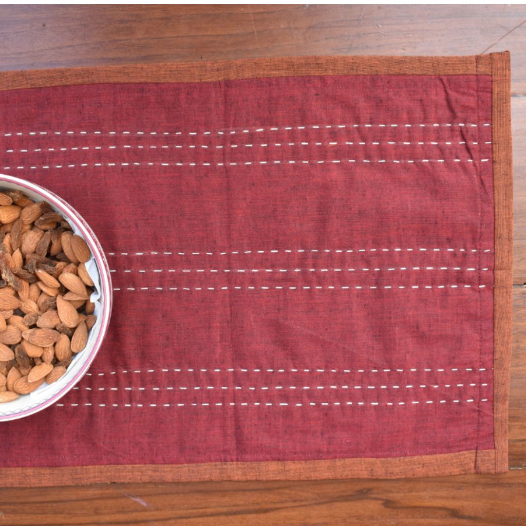 Maroon ikat table mat set