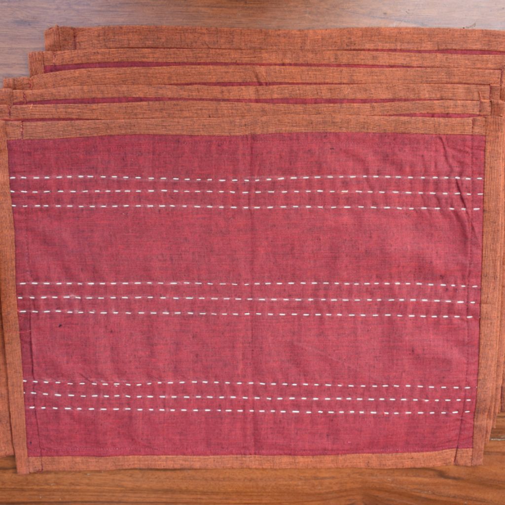 Maroon ikat table mat set