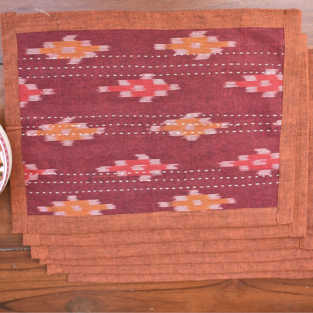 Maroon ikat table mat set