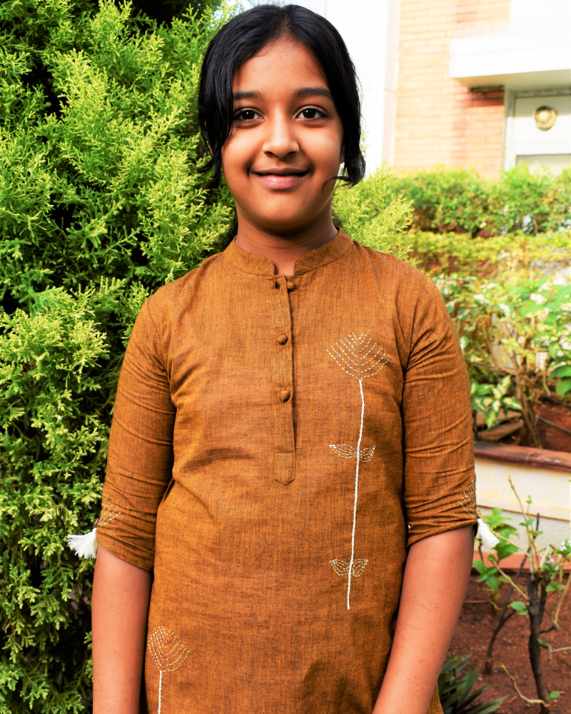 Mustard Mandarin Collar Kurta For Girls