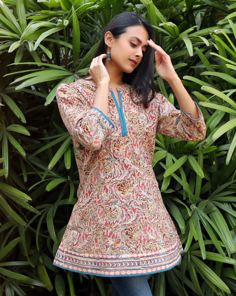 PINK KALAMKARI SHORT TUNIC