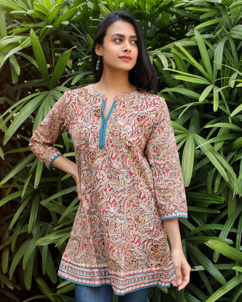 pink kalamkari short tunic - sleeve
