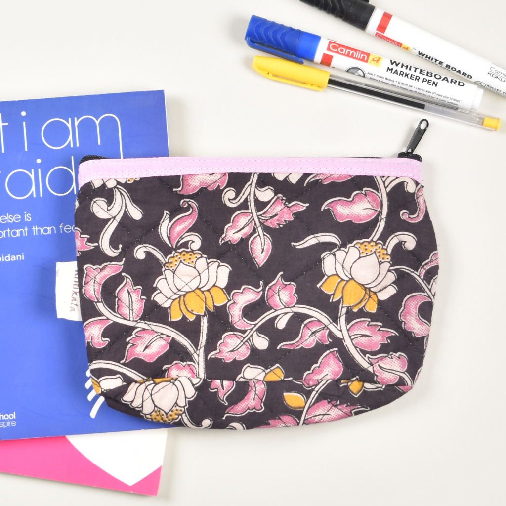 Pink kalamkari quilted pouch - back