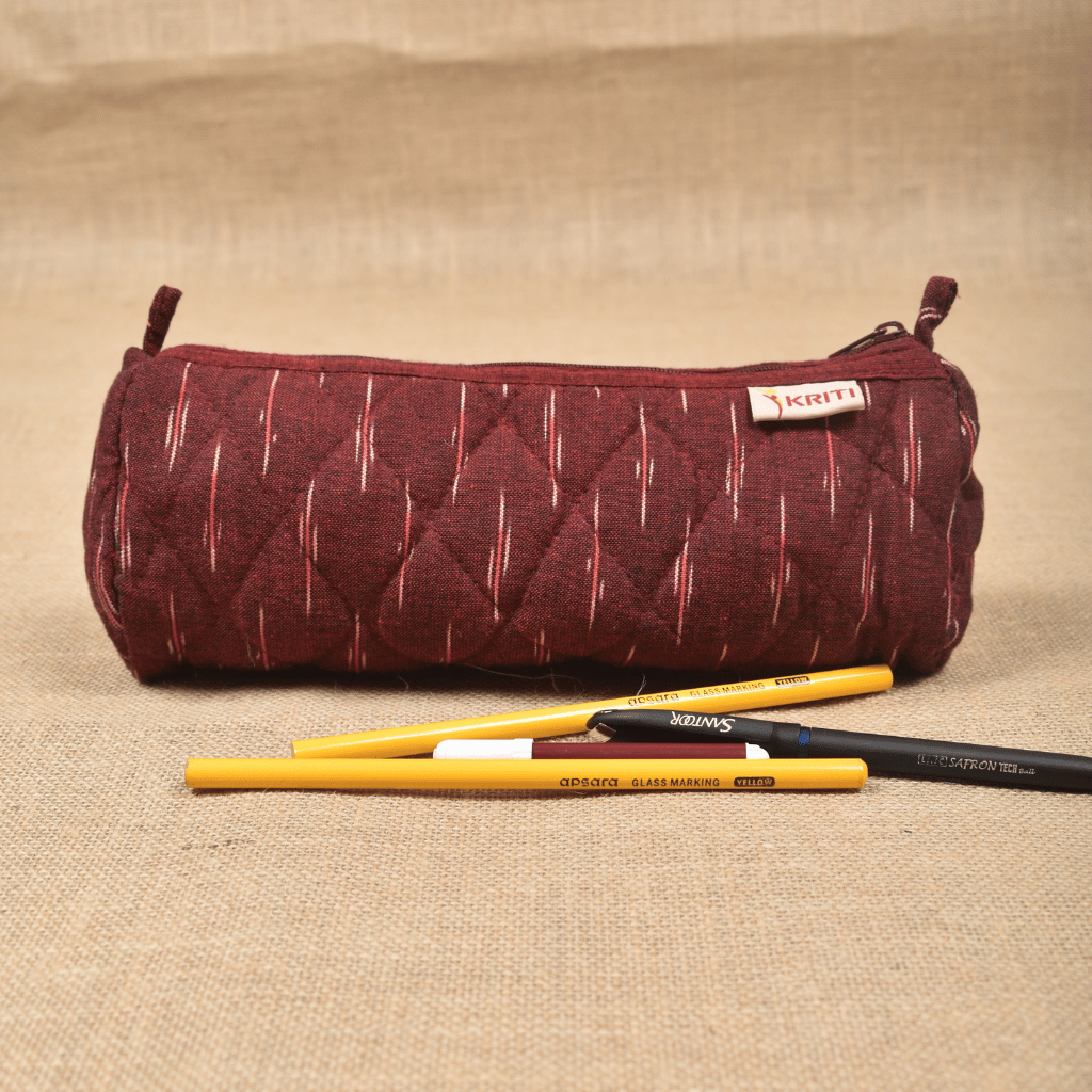 Maroon Ikat round quilted case - Front
