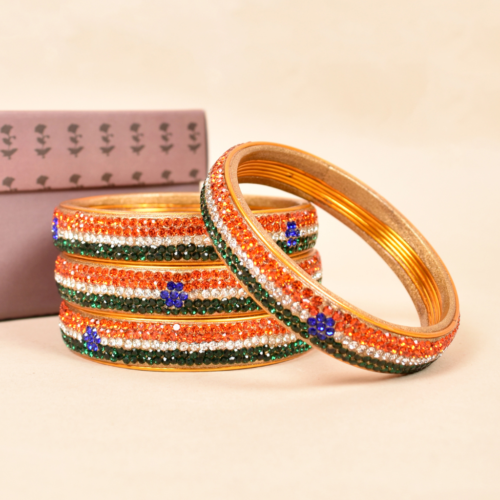 Pair of broad bangles in multicolour tones