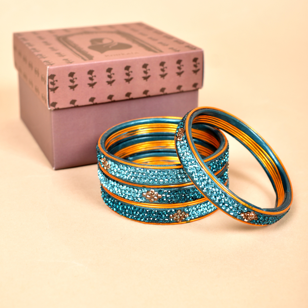 Pair of Blue Stone Studded Lac Bangles